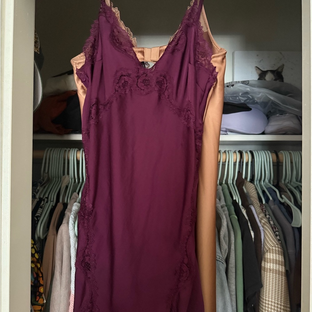 Lace Trim Plum Slip Dress